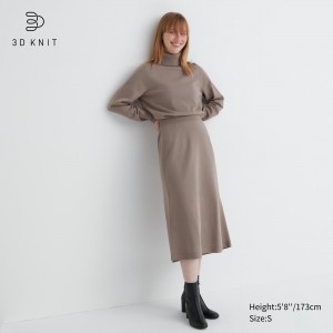 Beige Uniqlo 3d Knit Seamless Souffle Yarn Skirt | OKQXE-4856