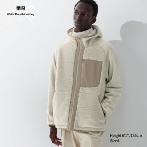 Beige Uniqlo Fleece Zipped Hoodie | PFUKI-5794