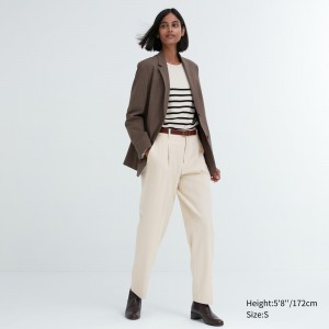 Beige Uniqlo Heattech Pleated Trousers Long | WXNRF-2930
