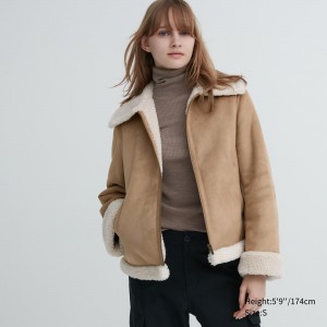 Beige Uniqlo Pile Lined Jacket | IWSBX-6582