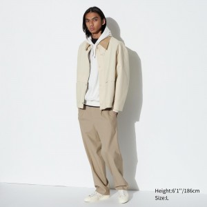 Beige Uniqlo Pleated Wide Leg Trousers | KVUOD-1409
