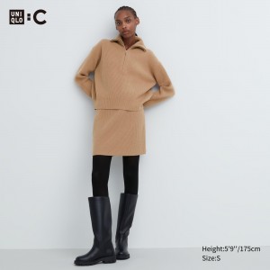 Beige Uniqlo Premium Lambswool Mini Skirt | EPGXU-6524
