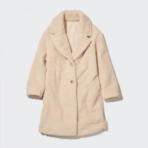 Beige Uniqlo Windproof Outer Fleece Tailored Coat | YGKZL-8023