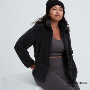 Black Uniqlo Fluffy Fleece Zipped Jacket | XAESG-0326