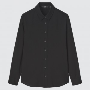 Black Uniqlo Rayon Long Sleeved Blouse | NLWKV-2943