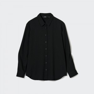Black Uniqlo Rayon Long Sleeved Blouse | UTHXE-7103