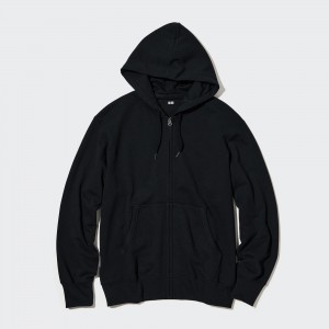 Black Uniqlo Sweat Zipped Hoodie | ZCJGK-9851