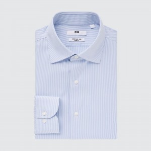 Blue Uniqlo Super Non Iron Slim Fit Striped Shirt Semi Cutaway Collar | JFQCP-6139