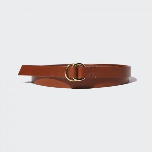 Brown Uniqlo Double Ring Narrow Leather Belt | QAIBF-6578