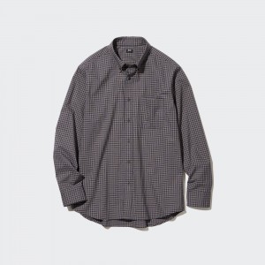 Brown Uniqlo Extra Fine Cotton Broadcloth Regular Fit Checked Shirt Button Down Collar | PZGMU-0364