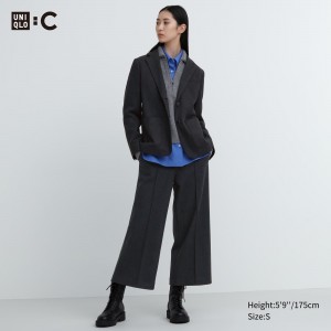 Dark Grey Uniqlo Brushed Jersey Cropped Fit Trousers | JTBKO-1934