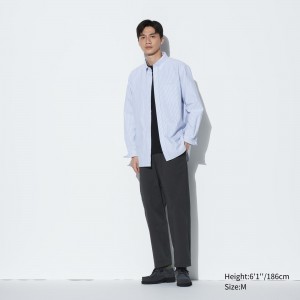 Dark Grey Uniqlo Cotton Relaxed Fit Ankle Length Trousers | GTAFS-2563