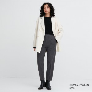 Dark Grey Uniqlo Smart Brushed Herringbone Ankle Length Trousers | CSARJ-5792