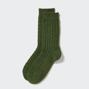 Green Uniqlo Heattech Cable Knit Thermal Socks | TZSQB-0385