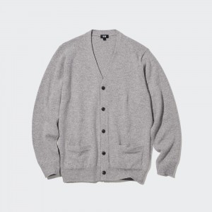 Grey Uniqlo Premium Lambswool V Neck Cardigan | MWZHT-9315