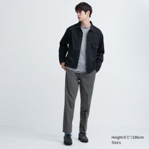Grey Uniqlo Smart Wool Like Ankle Length Trousers Long | GUORD-7342