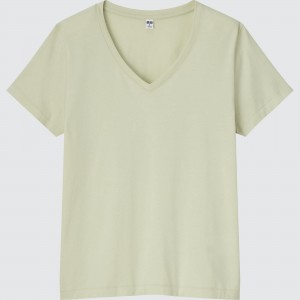 Light Green Uniqlo 100pct Supima Cotton V Neck T-Shirt | IVUKW-1852