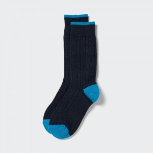 Navy Uniqlo Heattech Cable Knit Thermal Socks | KTUIC-8674