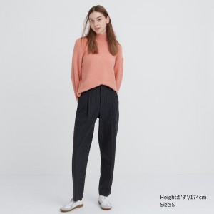 Navy Uniqlo Heattech Striped Pleated Trousers Long | FSXWN-5102