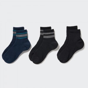 Navy Uniqlo Ribbed Socks Three Pairs | HYZTO-8964