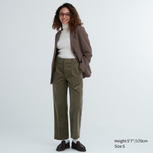 Olive Uniqlo Corduroy Pleated Wide Leg Trousers | NDQLF-8275