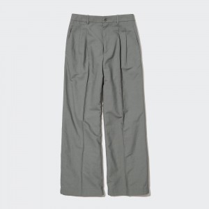 Olive Uniqlo Linen Blend Pleated Wide Leg Trousers | EBNCT-7081