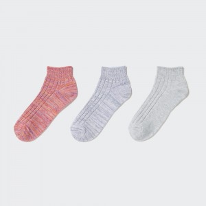 Pink Uniqlo Mixed Yarn Ribbed Short Socks Three Pairs | RJUWY-4791