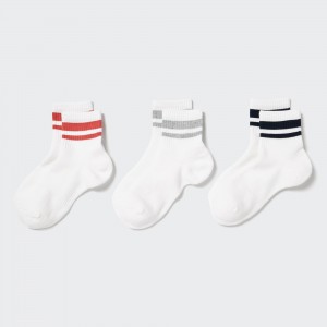 White Uniqlo Crew Pile Line Socks Three Pairs | PQCTK-2908