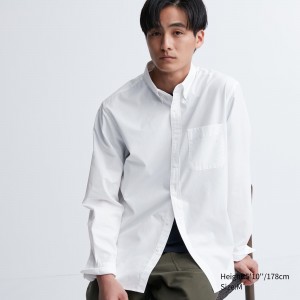 White Uniqlo Extra Fine Cotton Broadcloth Regular FiT-Shirt Button Down Collar | LXWGQ-8746