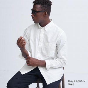 White Uniqlo Extra Fine Cotton Broadcloth Regular Fit Printed Shirt Button Down Collar | OWYCL-1986