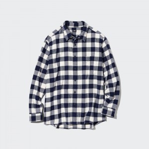 White Uniqlo Flannel Regular Fit Checked Shirt Regular Collar | DIBAV-1798