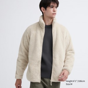 White Uniqlo Fluffy Fleece Zipped Jacket | MCAKT-6784