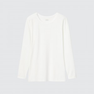 White Uniqlo Heattech Crew Neck Long Sleeved Thermal Top | BYXDL-5136