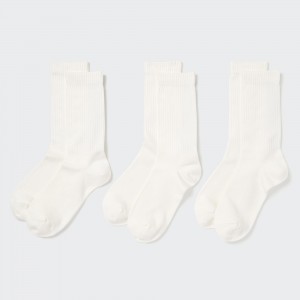 White Uniqlo Ribbed Socks Three Pairs | SQMXT-1243