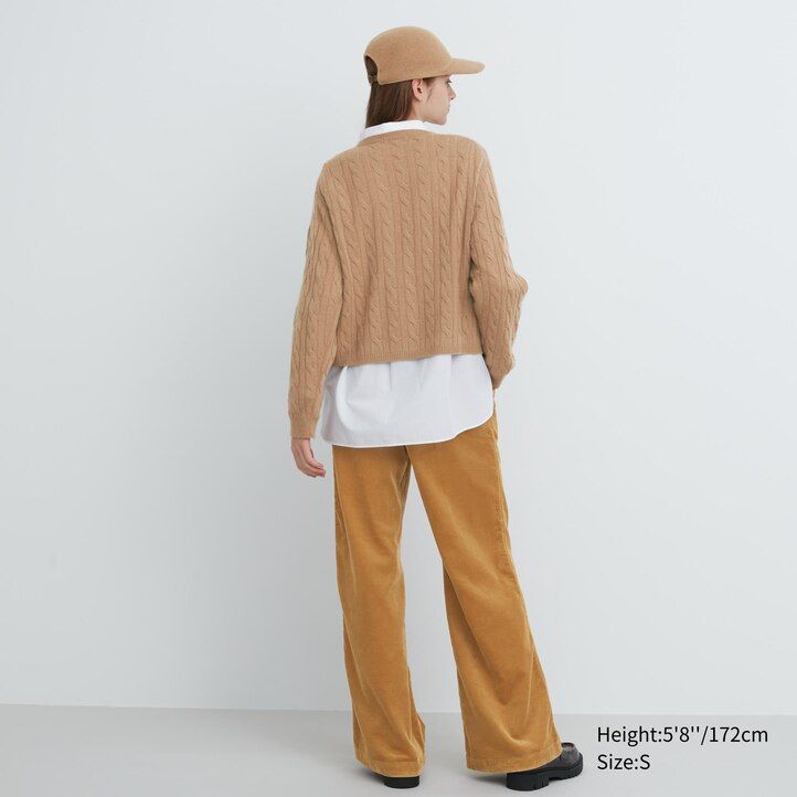Beige Uniqlo 100pct Cashmere Cable Knit Crew Neck Cropped Jumper | SXTZC-2378