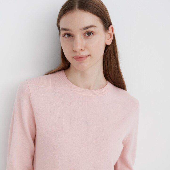 Beige Uniqlo 100pct Cashmere Crew Neck Jumper | WLUQI-7653