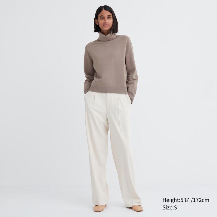 Beige Uniqlo 3d Knit Seamless Souffle Yarn Turtleneck Jumper | AIQMC-7602