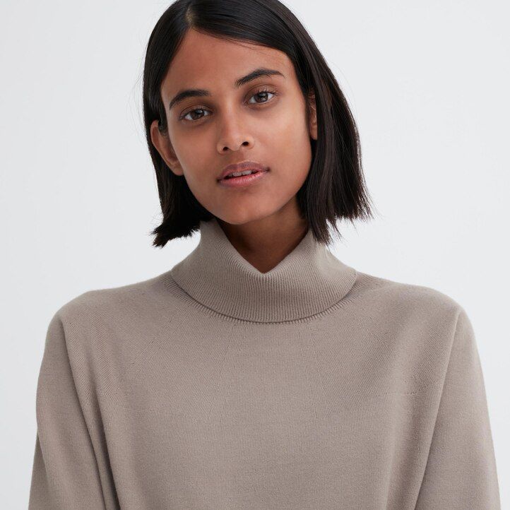 Beige Uniqlo 3d Knit Seamless Souffle Yarn Turtleneck Jumper | AIQMC-7602