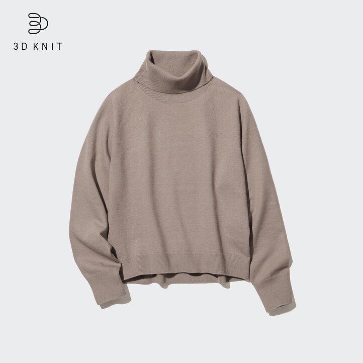 Beige Uniqlo 3d Knit Seamless Souffle Yarn Turtleneck Jumper | AIQMC-7602