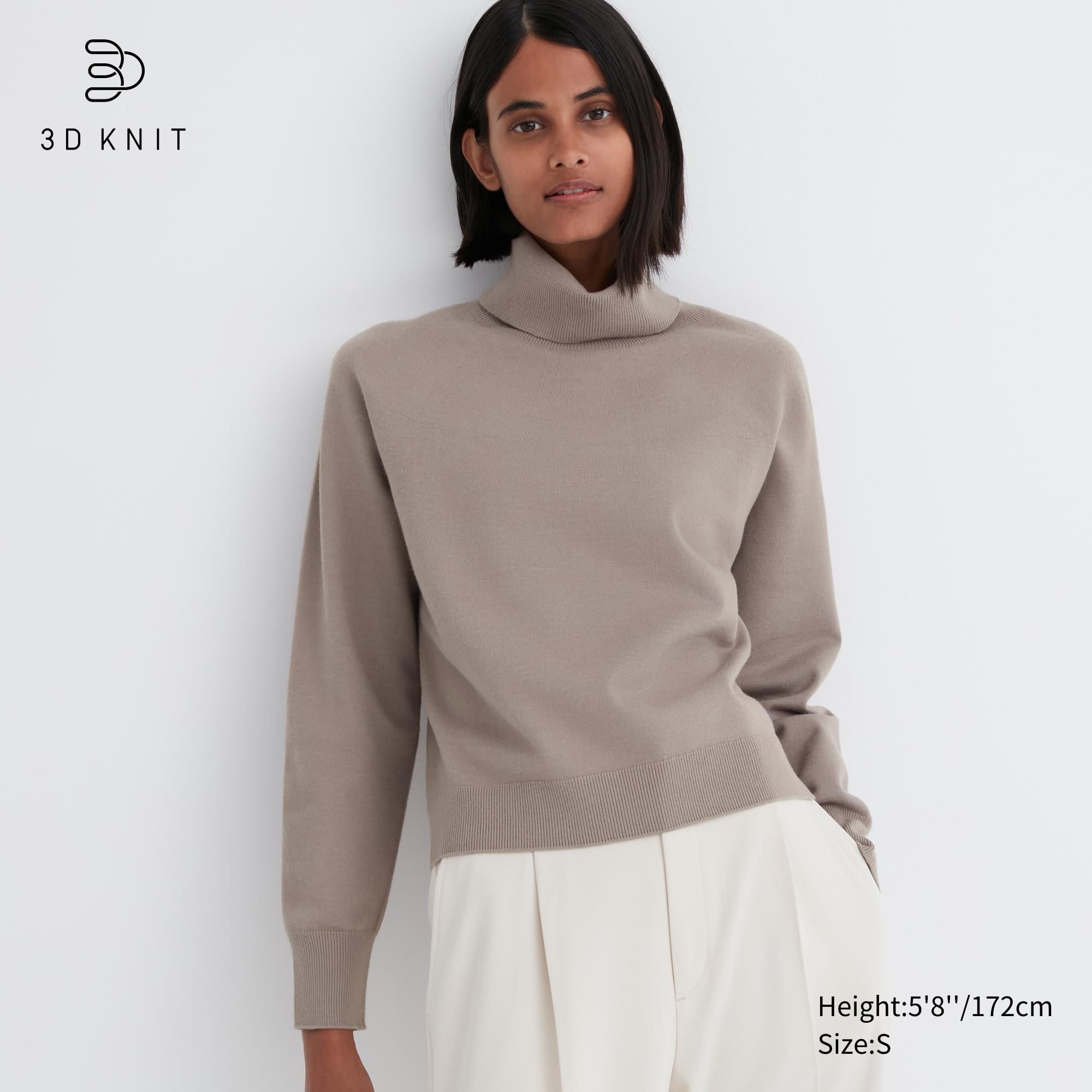 Beige Uniqlo 3d Knit Seamless Souffle Yarn Turtleneck Jumper | AIQMC-7602