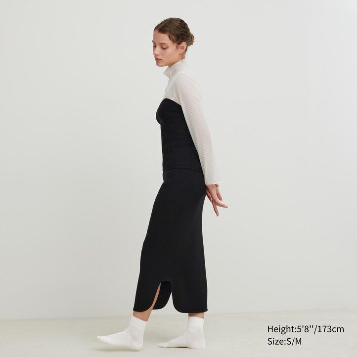 Beige Uniqlo 3d Knit Seamless Souffle Yarn Ribbed Skirt | ICRFT-9042