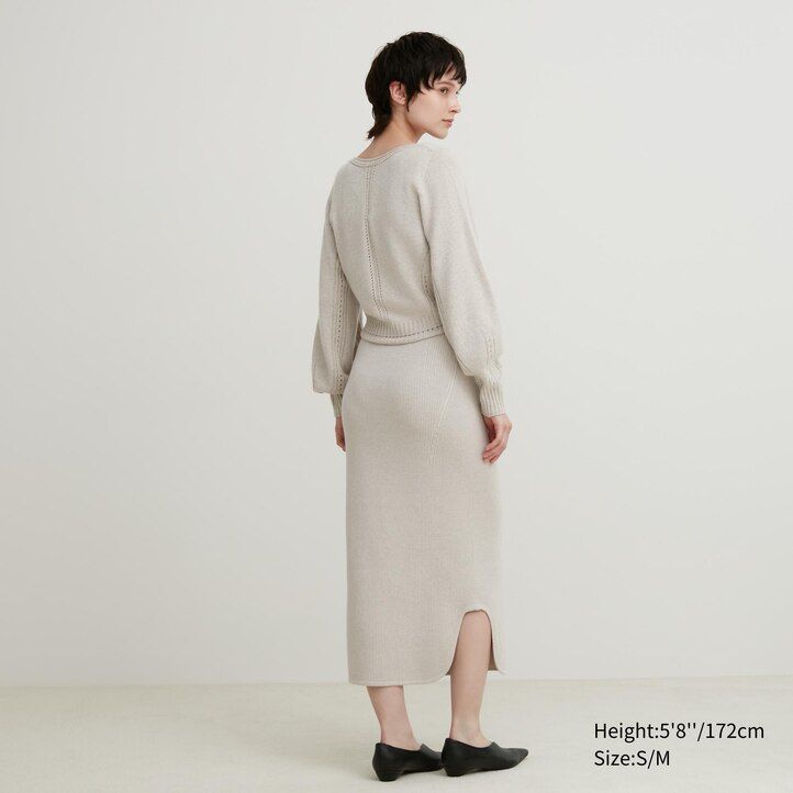 Beige Uniqlo 3d Knit Seamless Souffle Yarn Ribbed Skirt | ICRFT-9042
