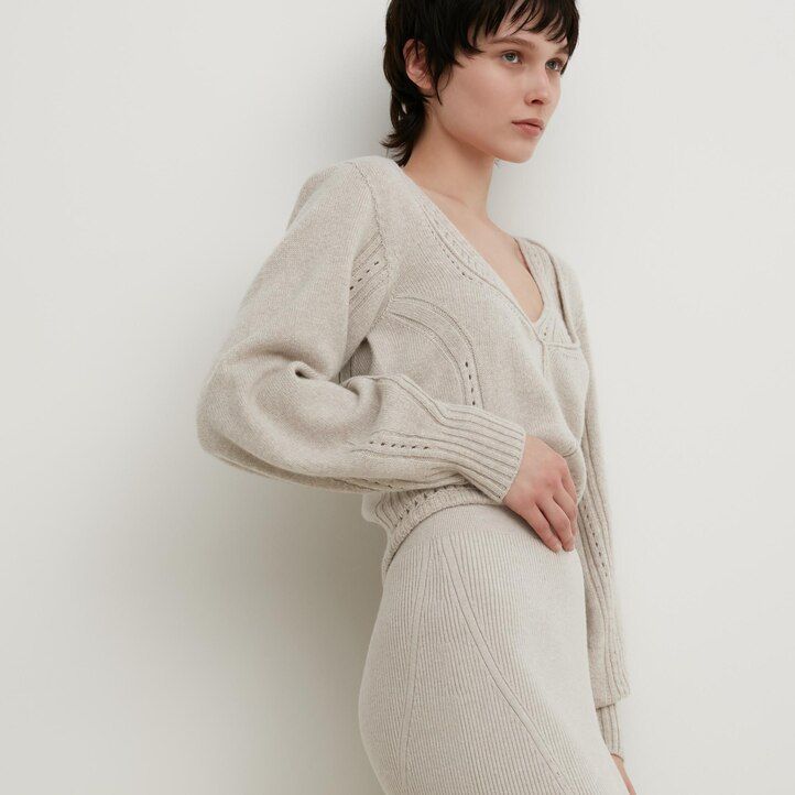 Beige Uniqlo 3d Knit Seamless Souffle Yarn Ribbed Skirt | ICRFT-9042