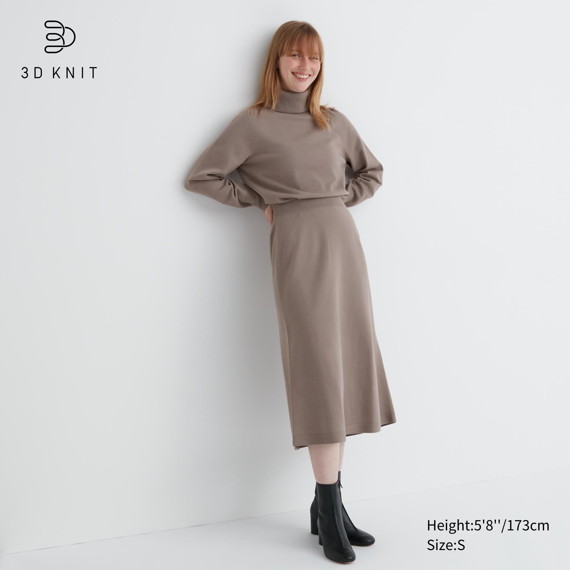 Beige Uniqlo 3d Knit Seamless Souffle Yarn Skirt | OKQXE-4856