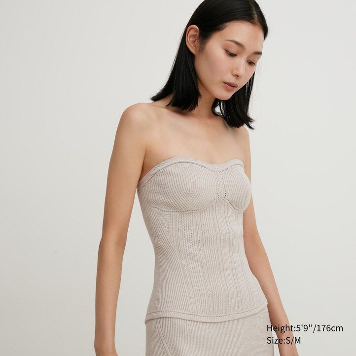 Beige Uniqlo 3d Knit Seamless Souffle Yarn Ribbed Bustier | TZEKF-5967