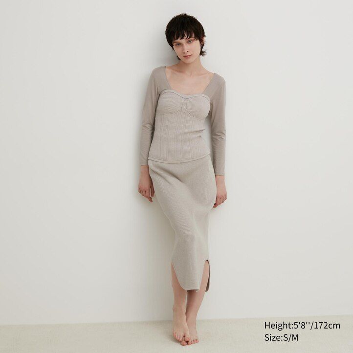 Beige Uniqlo 3d Knit Seamless Souffle Yarn Ribbed Bustier | TZEKF-5967