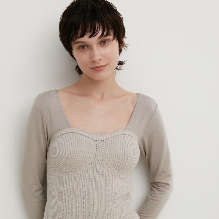 Beige Uniqlo 3d Knit Seamless Souffle Yarn Ribbed Bustier | TZEKF-5967