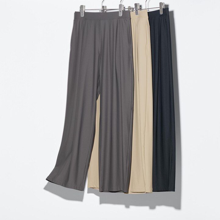 Beige Uniqlo Airism Ultra Stretch Straight Wide Leg Trousers | SDRZM-4827