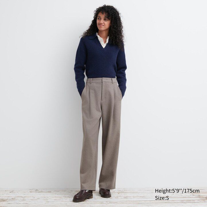 Beige Uniqlo Brushed Jersey Pleated Wide Leg Trousers Regular | KUPIX-7059