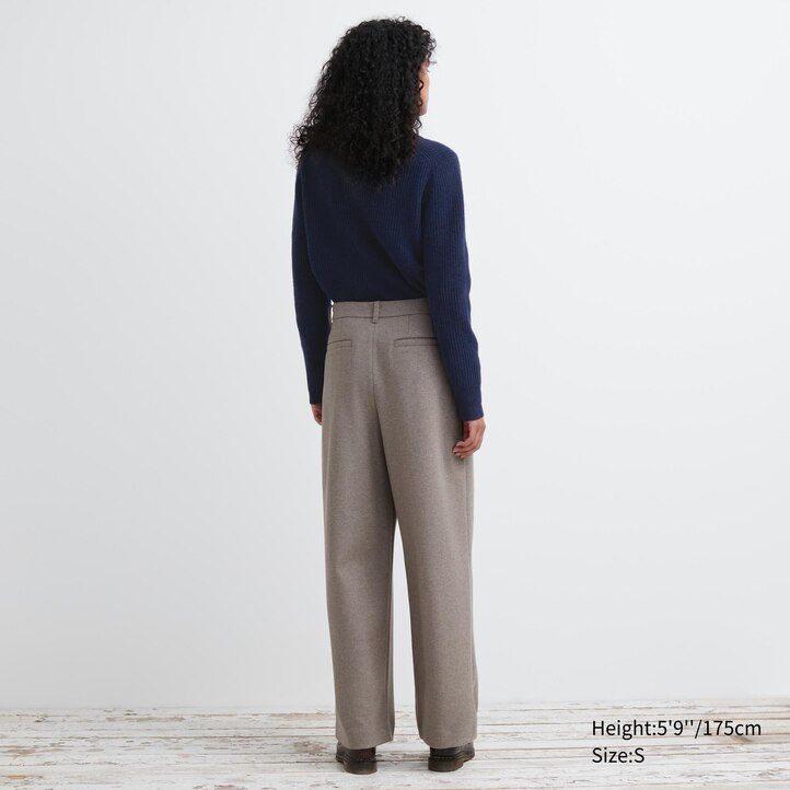 Beige Uniqlo Brushed Jersey Pleated Wide Leg Trousers Regular | KUPIX-7059